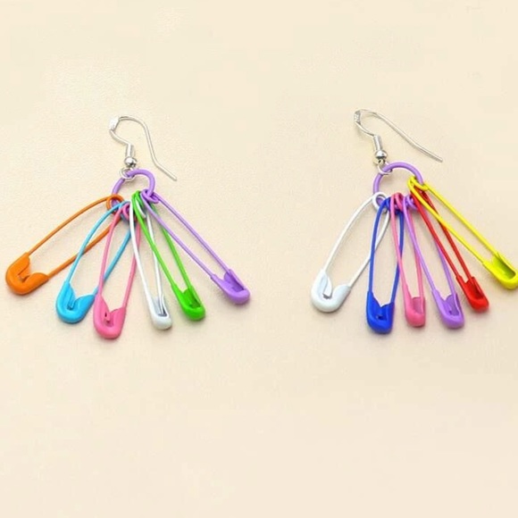 NEW Rainbow Colored Safety Pin Earrings - Picture 4 of 4